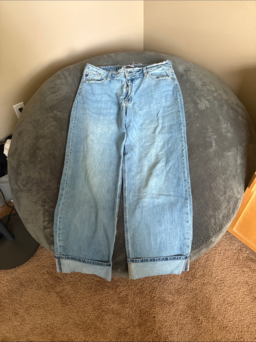 KanCan Light Wash Boyfriend Jeans - Cuffed Straight Leg